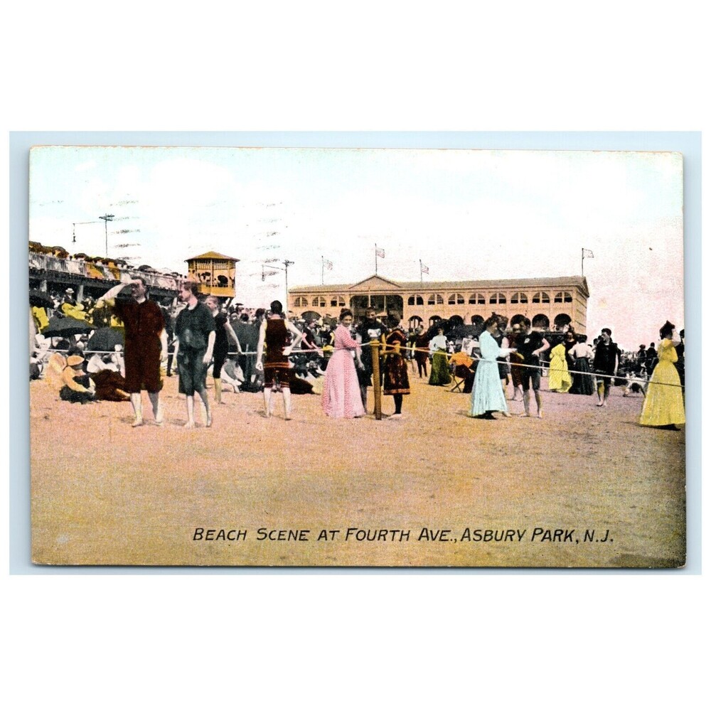 Vintage Postcard Asbury Park New Jersey Beach Scene‎ Forth Ave 1911 Posted Stamp